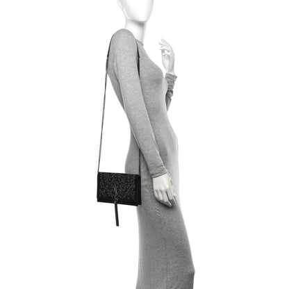 Saint Laurent Suede Bead Embellished Classic Monogram Kate Tassel Chain Wallet Black 2 of 11