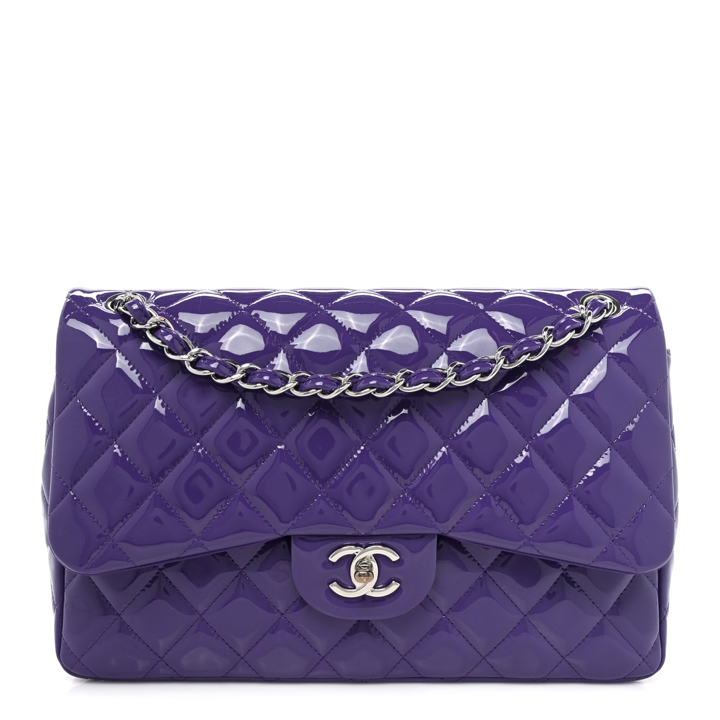 Patent Calfskin Quilted Jumbo Double Flap Purple