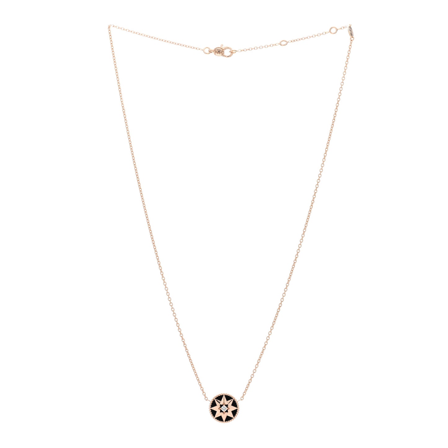 CHRISTIAN DIOR 18K Rose Gold Diamond Black Onyx Rose Des Vents Necklace