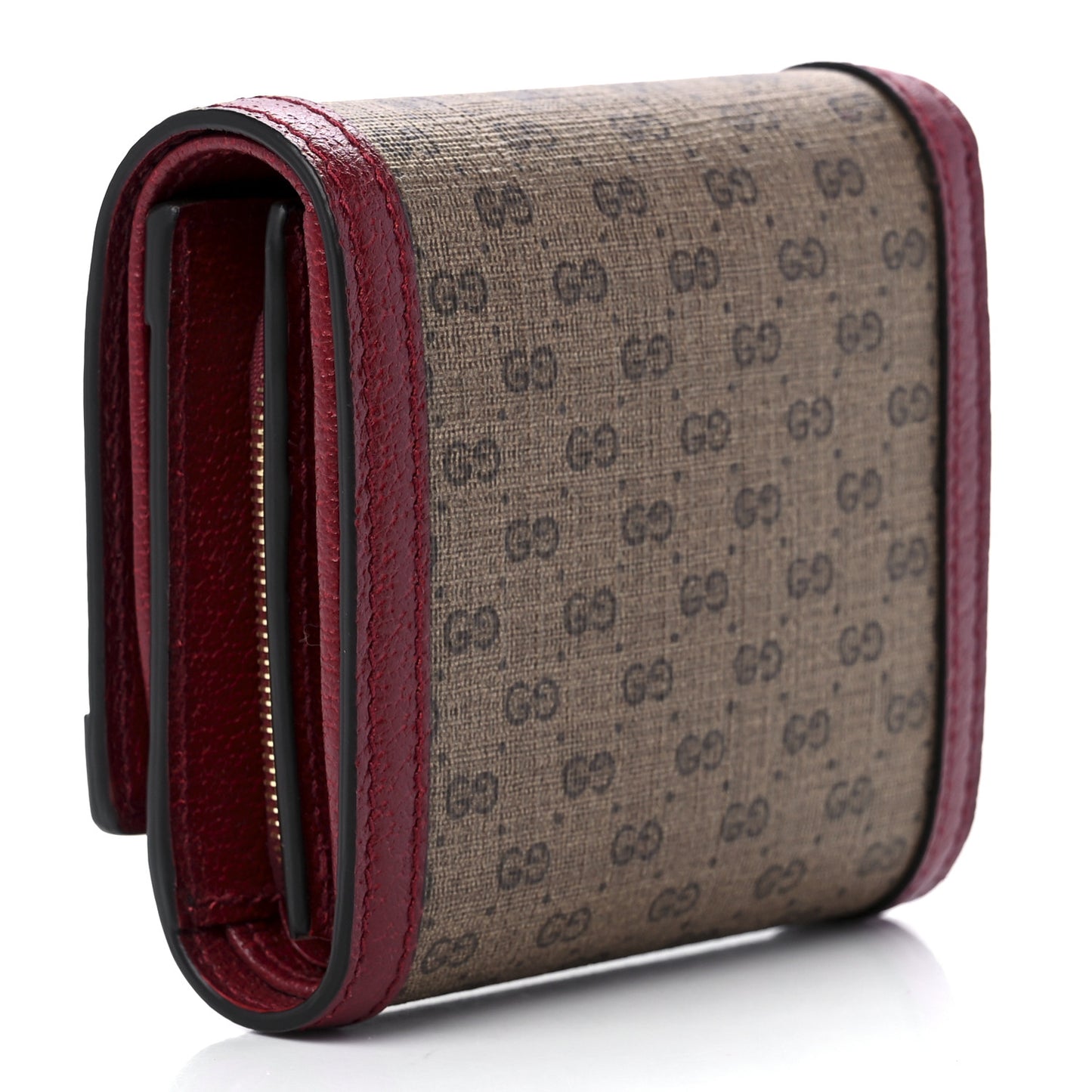 X DORAEMON Mini Vintage GG Supreme Monogram Compact Wallet Beige Cherry Red
