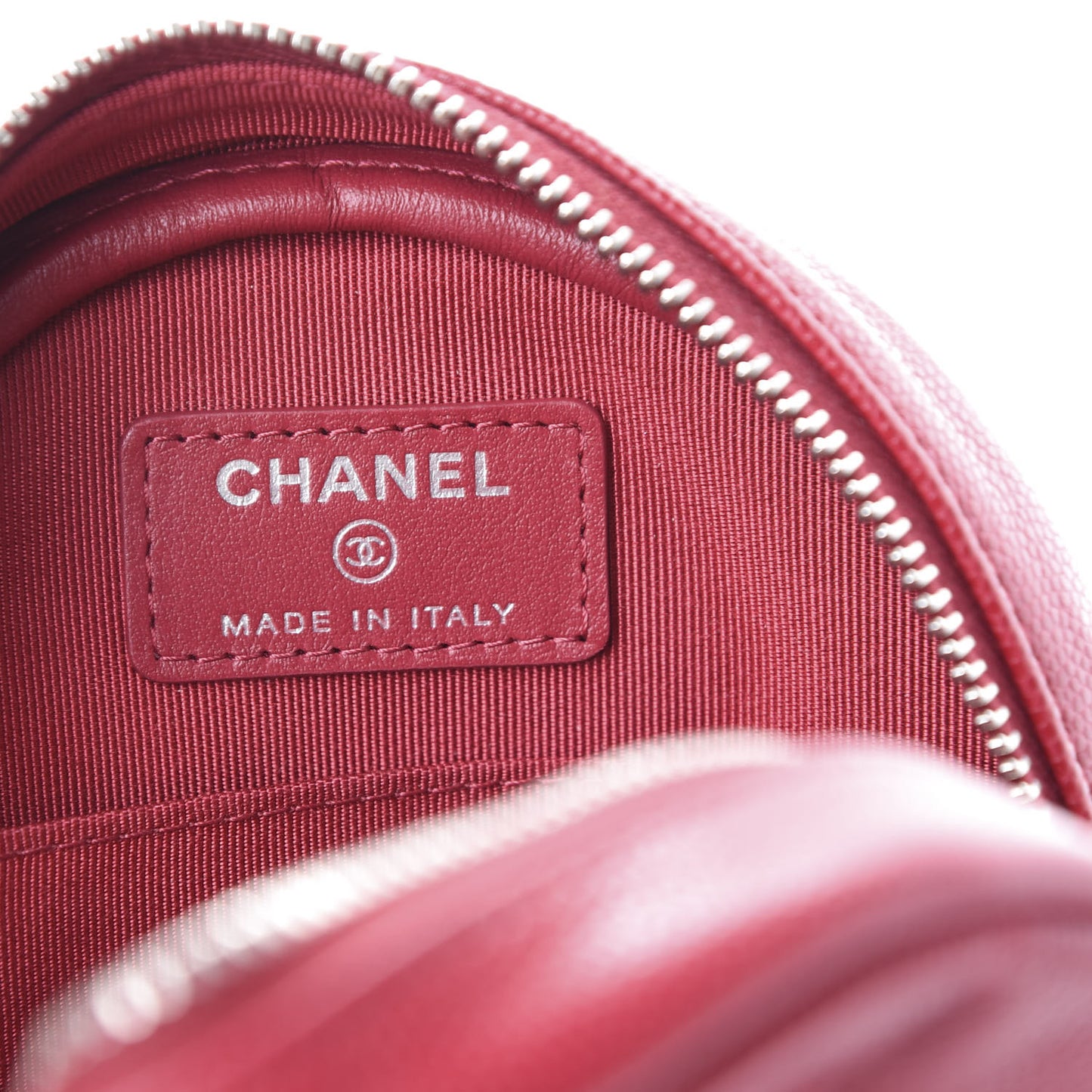 Caviar Quilted Round Clutch With Chain Dark Red