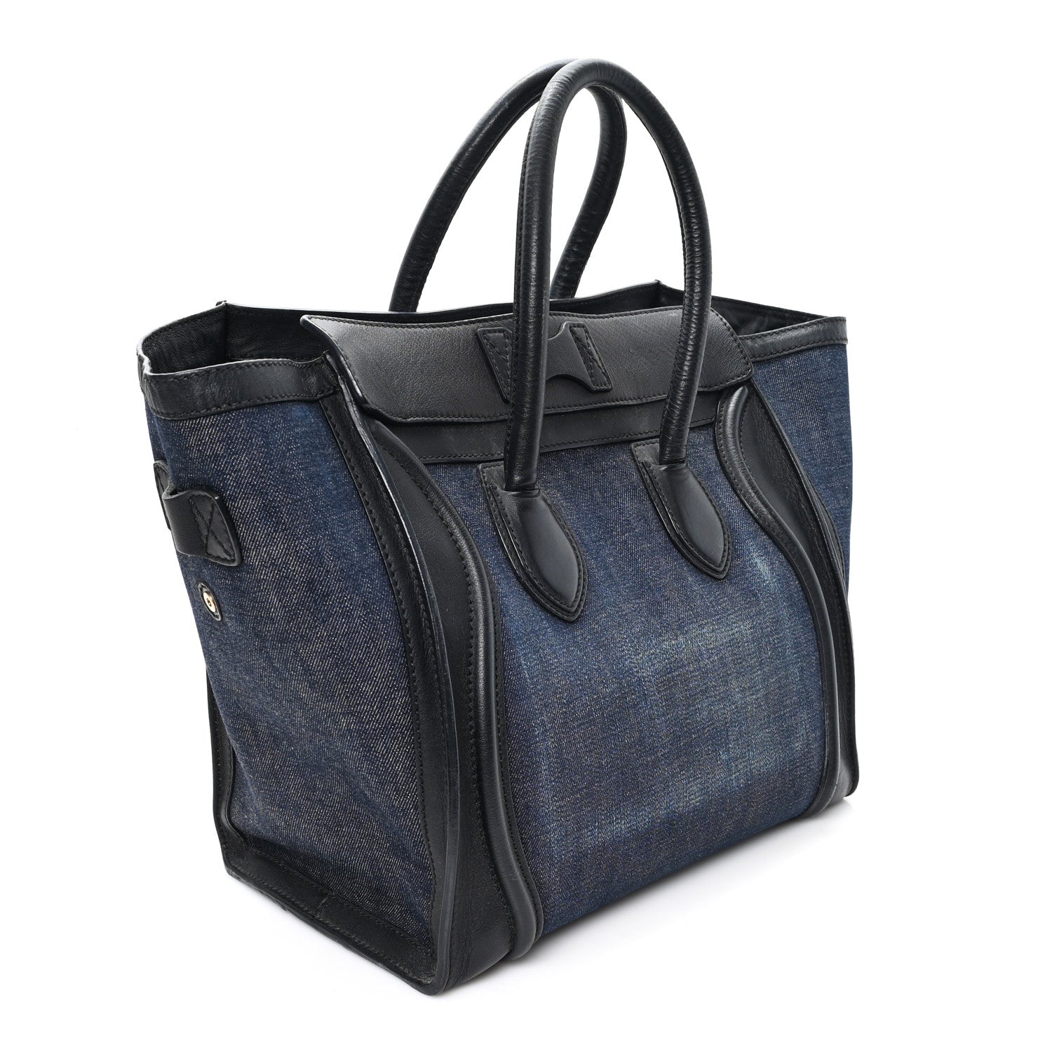 Celine Calfskin Denim Mini Luggage Black Navy 3 of 12