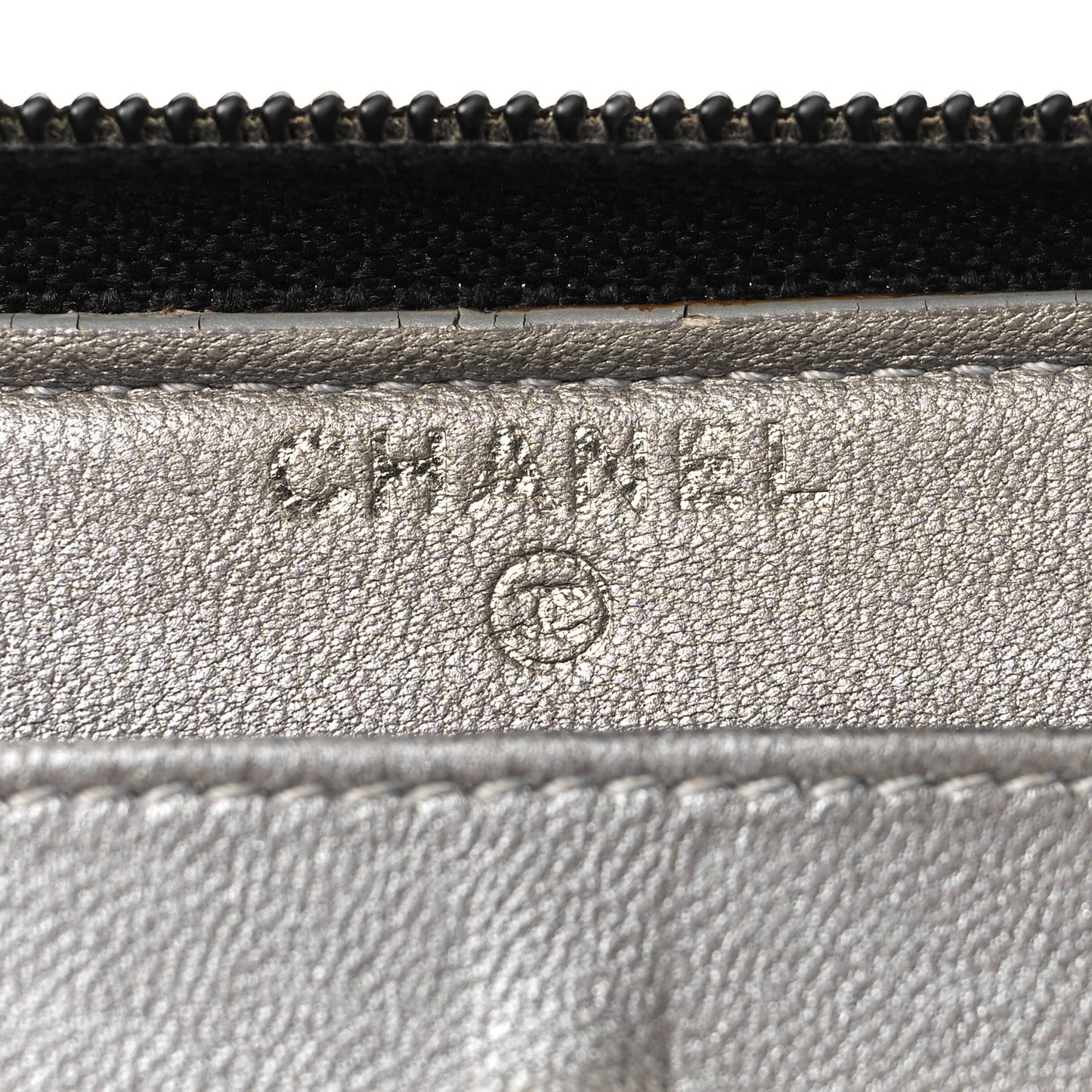 Lambskin Camellia Embossed Large Zip Around Gusset Wallet Black