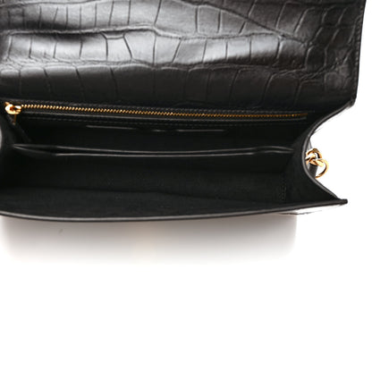 Alexander McQueen Shiny Crocodile Embossed Jeweled Satchel Black 5 of 10