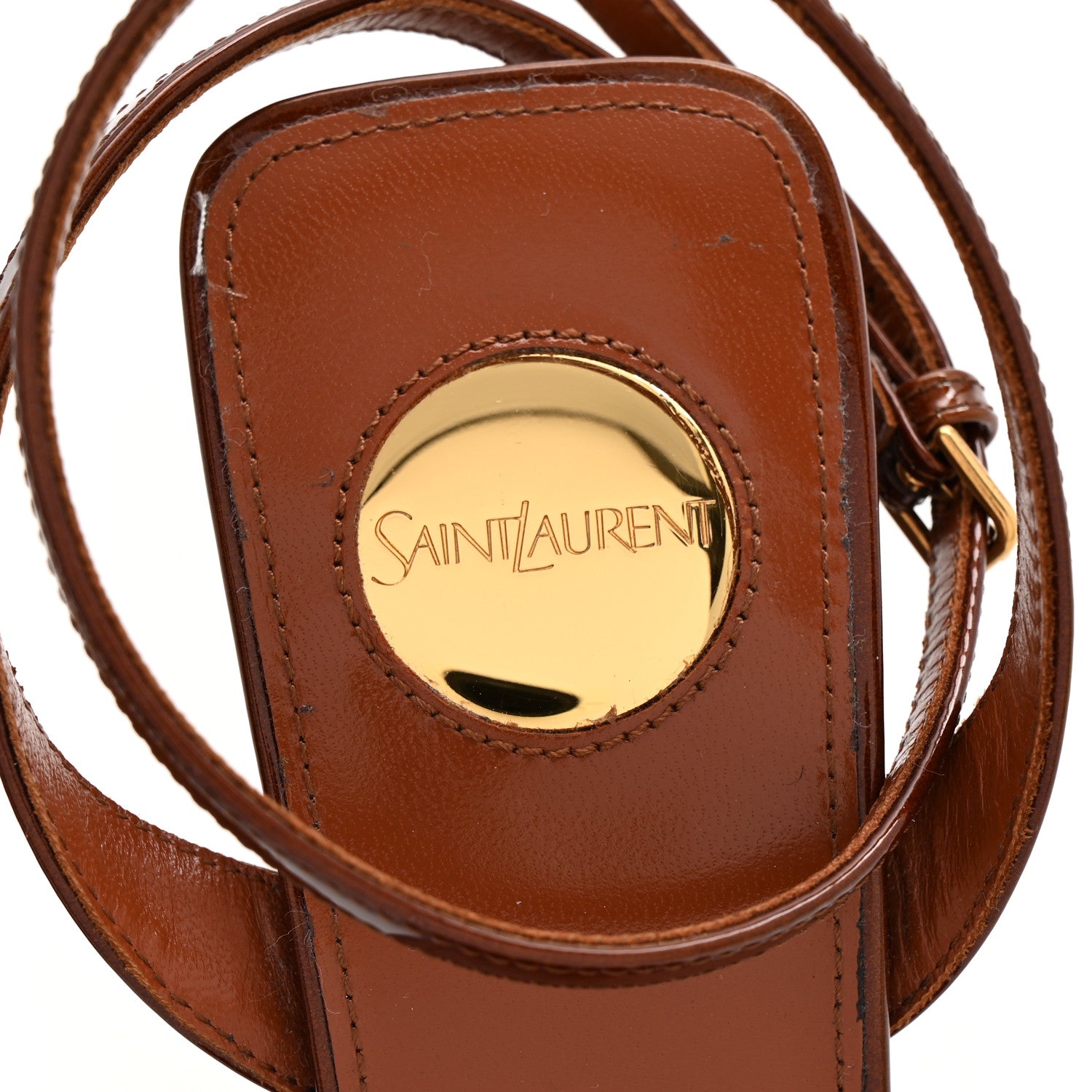 Saint Laurent Patent Calfskin La Scandale Wedges 38.5 Fluffy Chataigne 8 of 11