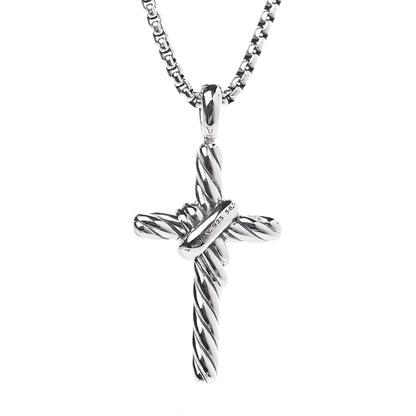David Yurman Sterling Silver 14K Yellow Gold Diamond 32mm X Cross Pendant Necklace 7 of 7