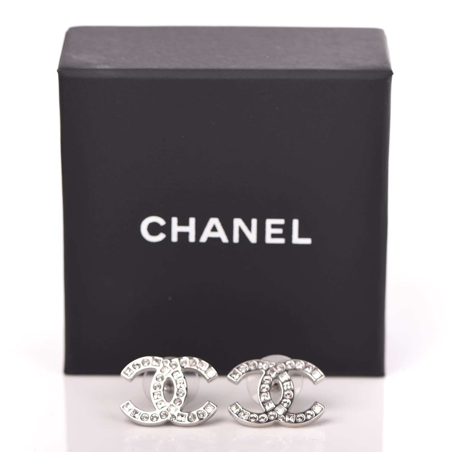 Chanel Baguette Crystal CC Earrings Silver 5 of 5