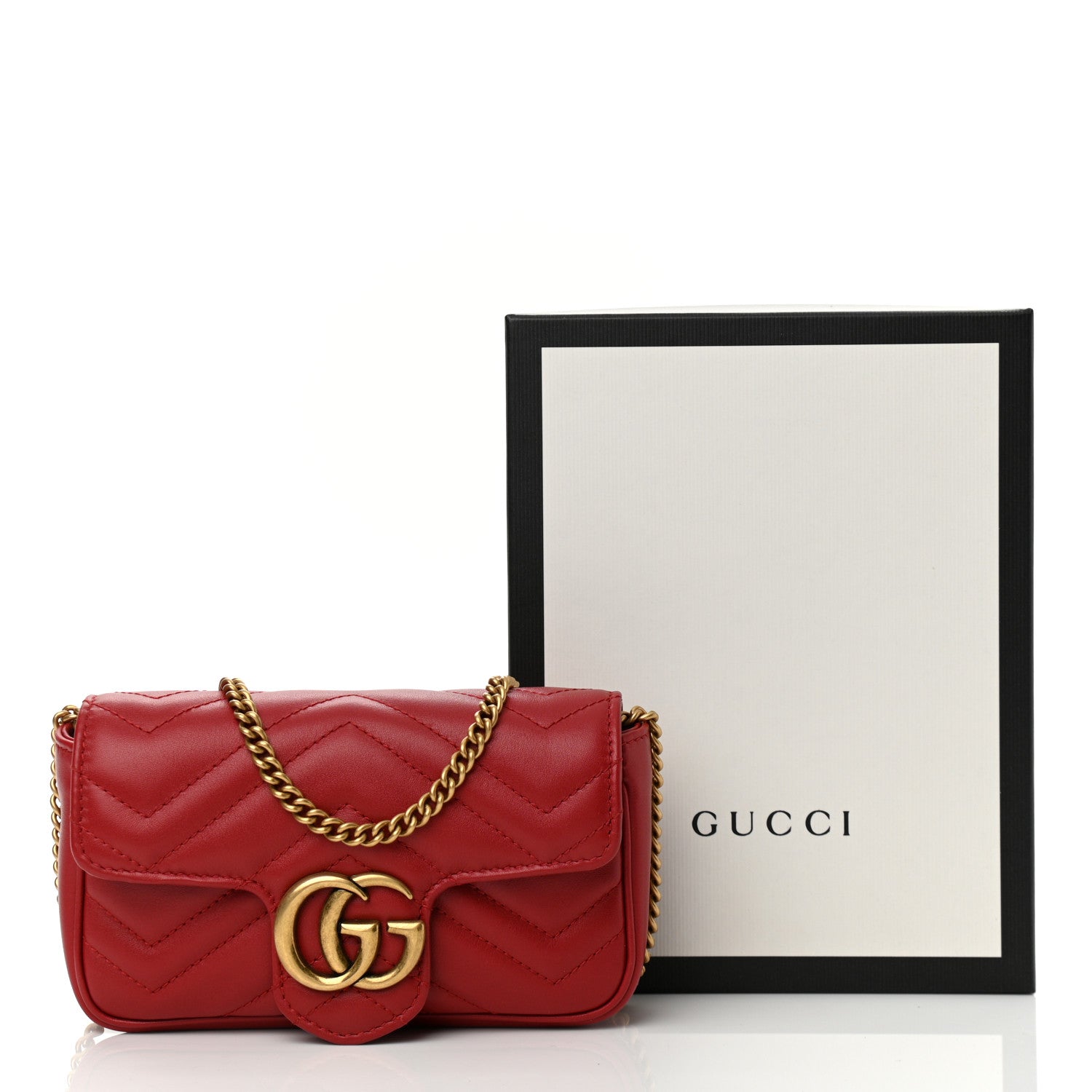 Gucci Calfskin Matelasse Super Mini GG Marmont Shoulder Bag Hibiscus Red 11 of 11