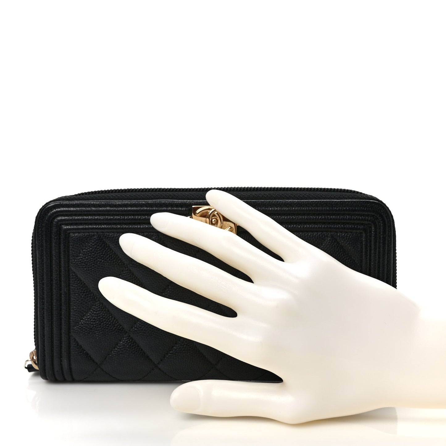 Caviar Quilted Boy Long Zip Around Wallet Black