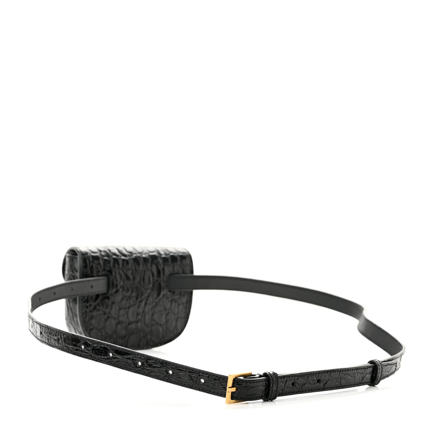 Shiny Calfskin Crocodile Embossed Monogram Kaia Belt Bag Black