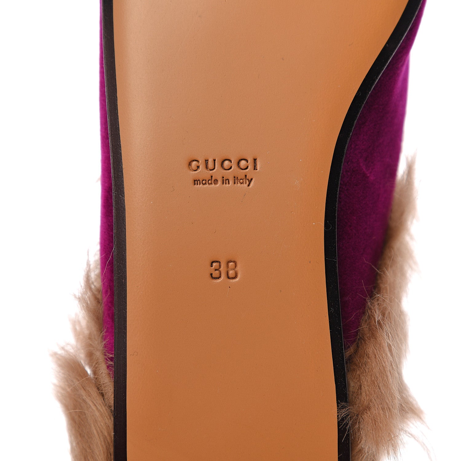 Gucci Velvet Fur Womens Princetown Slippers 38 Fucsia Violet Cyclamen Natural 7 of 8