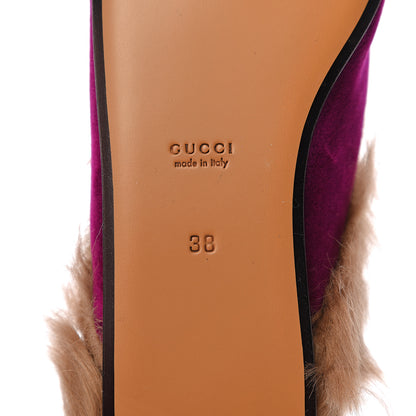 Gucci Velvet Fur Womens Princetown Slippers 38 Fucsia Violet Cyclamen Natural 7 of 8