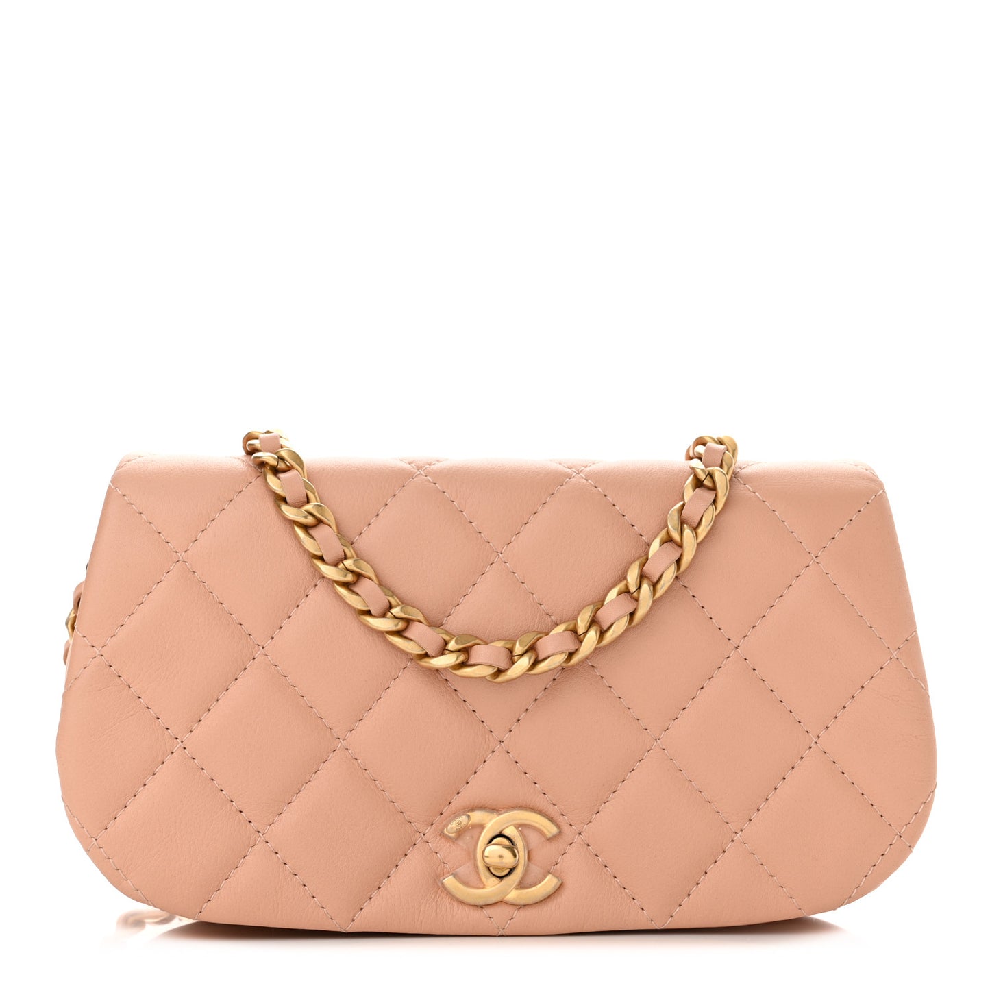 Calfskin Quilted Coco Mail Clutch With Chain Light Pink