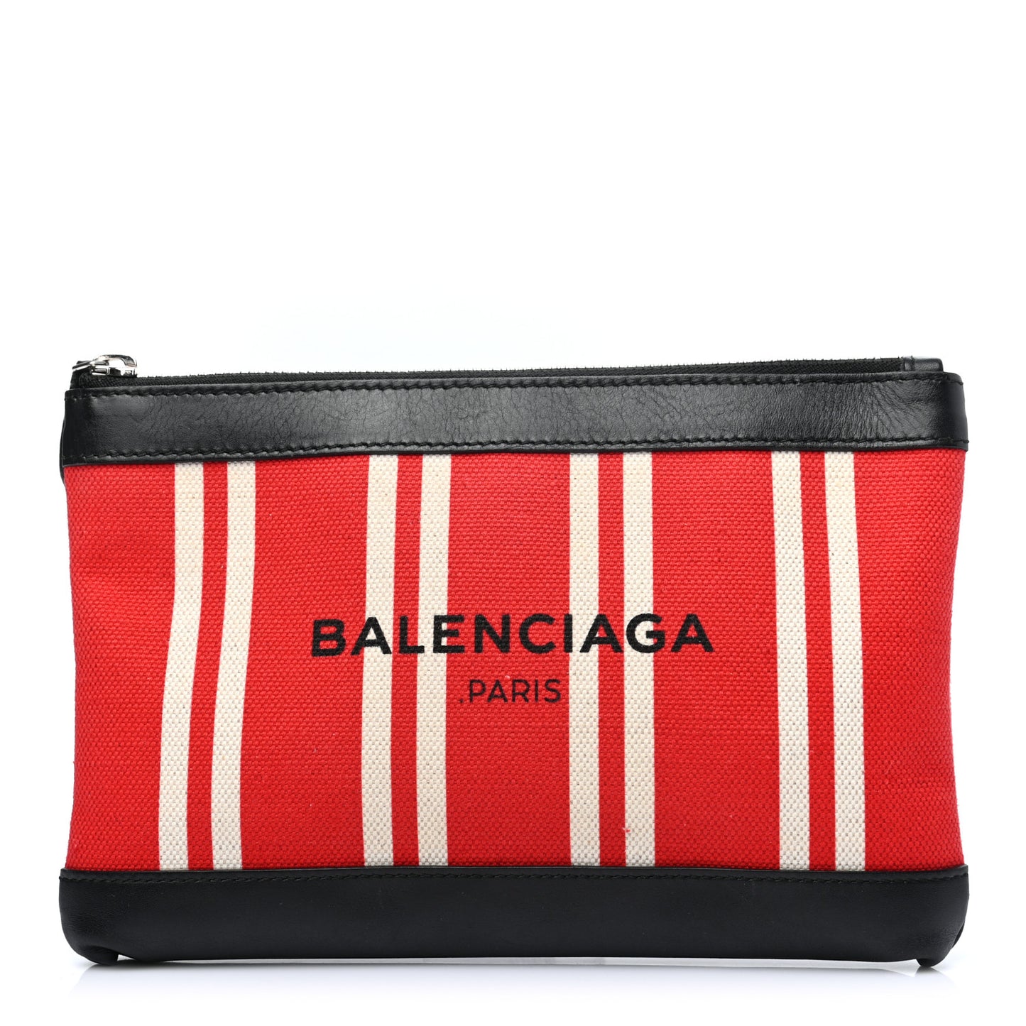 Calfskin Cotton Canvas Striped Logo Clutch Red