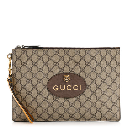 Gucci GG Supreme Monogram Neo Vintage Zip Wristlet Pouch Beige New Acero Crop 1 of 18