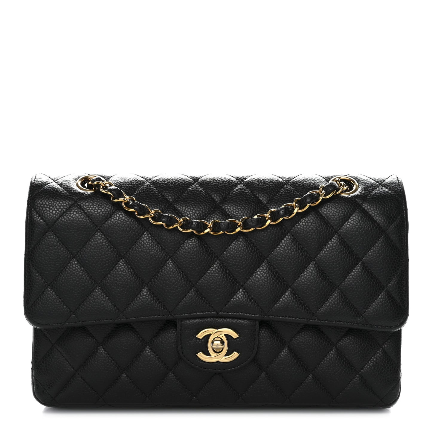 Caviar Quilted Medium Double Flap Black