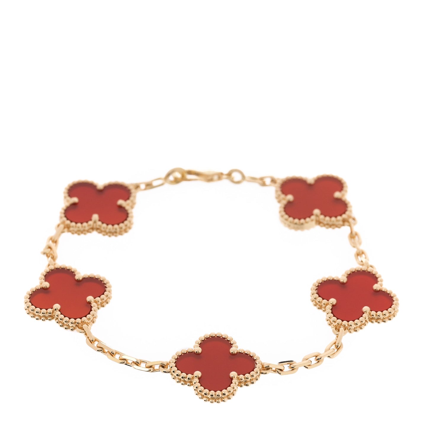 18K Yellow Gold Carnelian 5 Motifs Vintage Alhambra Bracelet