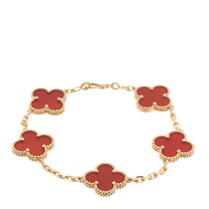 Van Cleef & Arpels 18K Yellow Gold Carnelian 5 Motifs Vintage Alhambra Bracelet 1 of 5