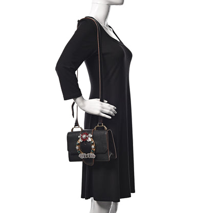 Miu Miu Goatskin Madras Soft Calf Crystal Embellished Shoulder Bag Black 2 of 8