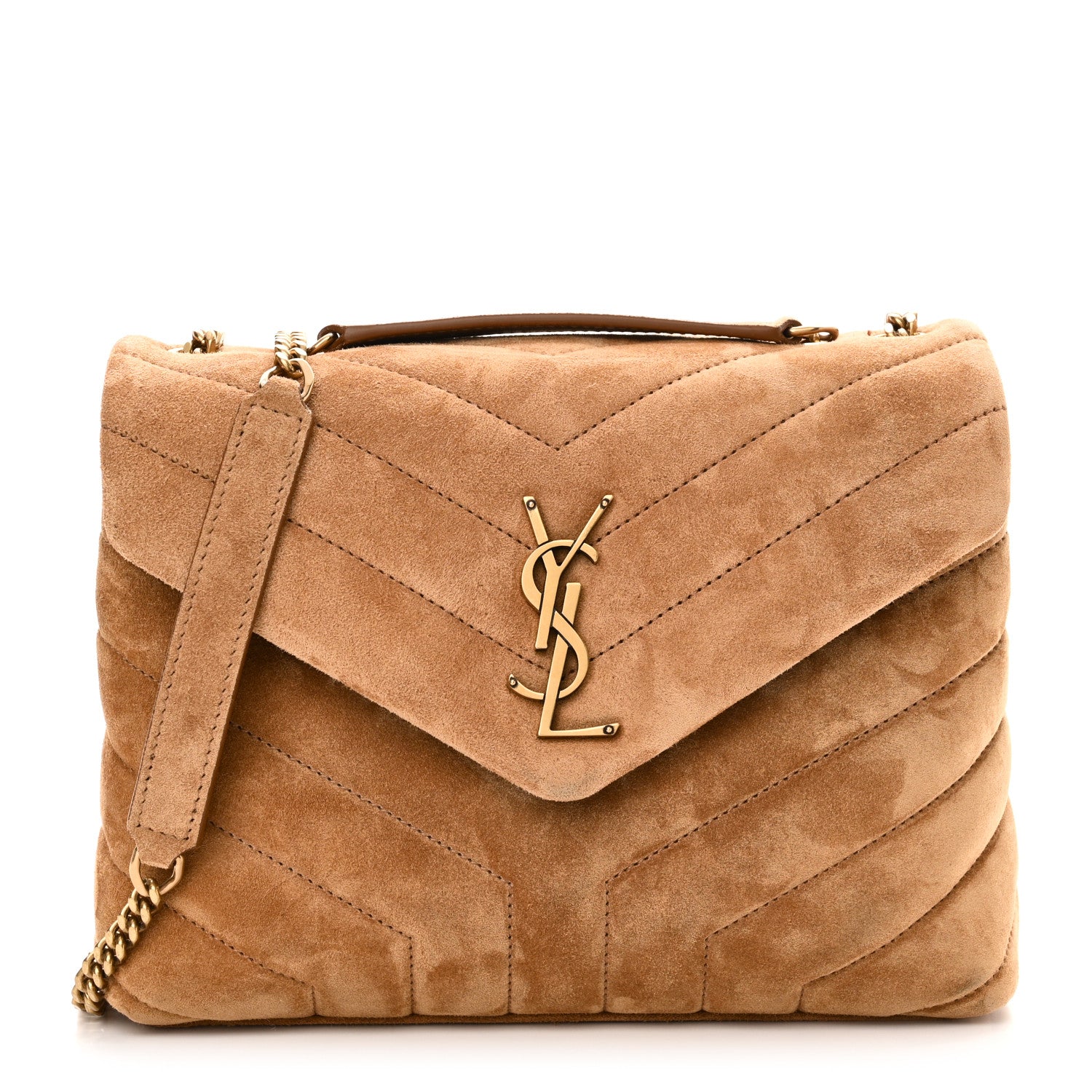 Saint Laurent Suede Calfskin Y Quilted Monogram Small Loulou Chain Satchel Cinnamon 1 of 11