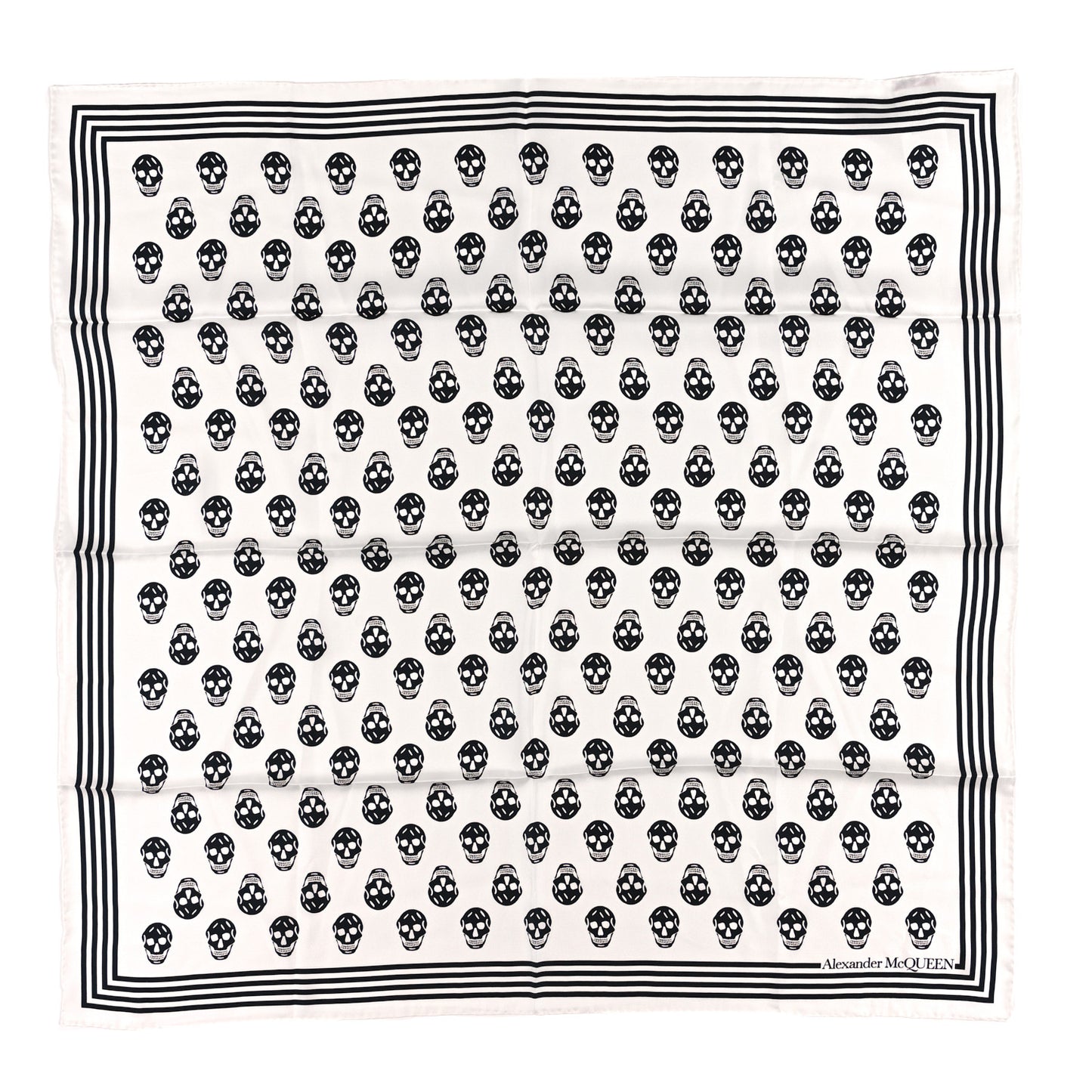 Silk Chiffon Skull Scarf Ivory Black