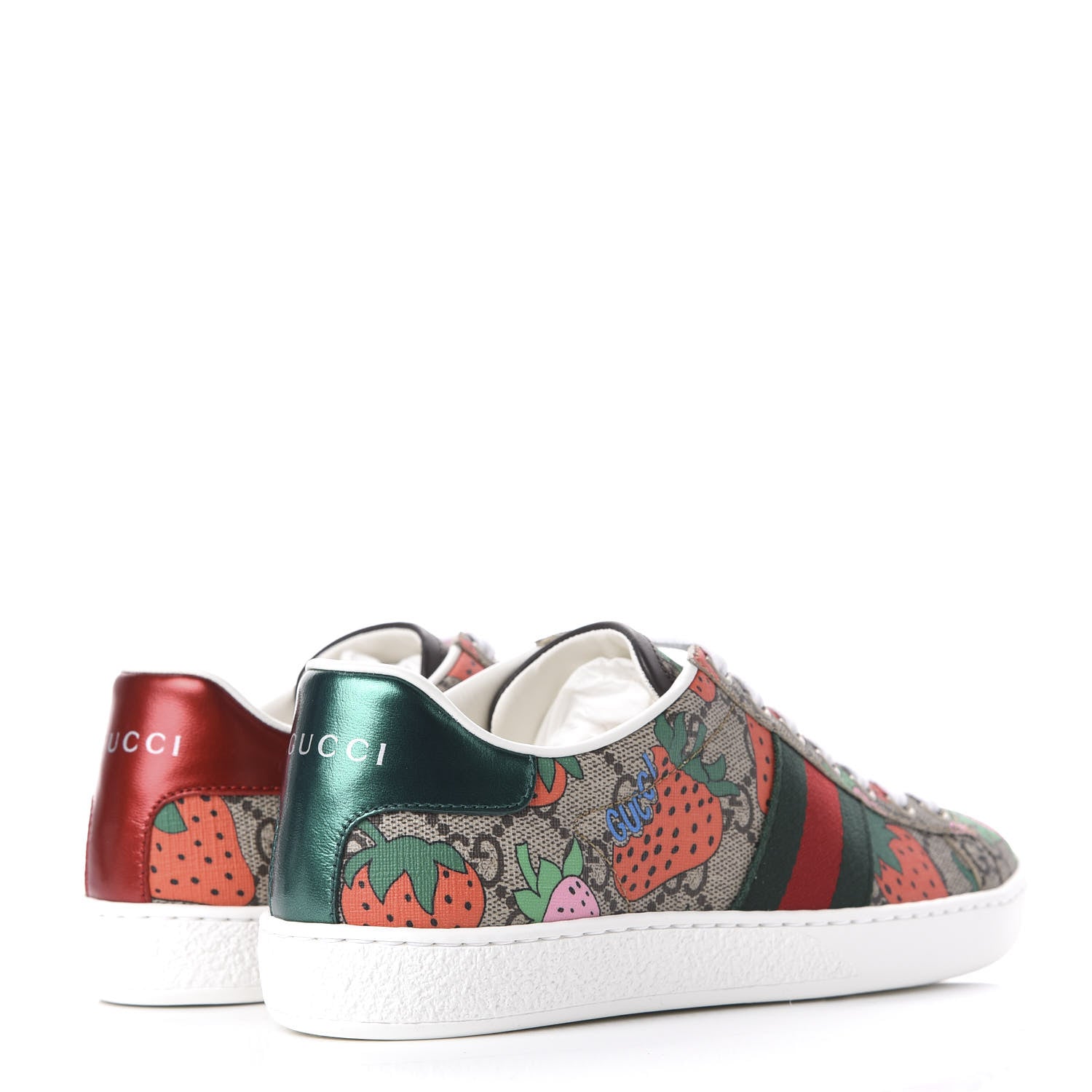 Gucci GG Supreme Monogram Strawberry Web Womens Ace Sneakers 36 Beige Multicolor Red Green 4 of 10