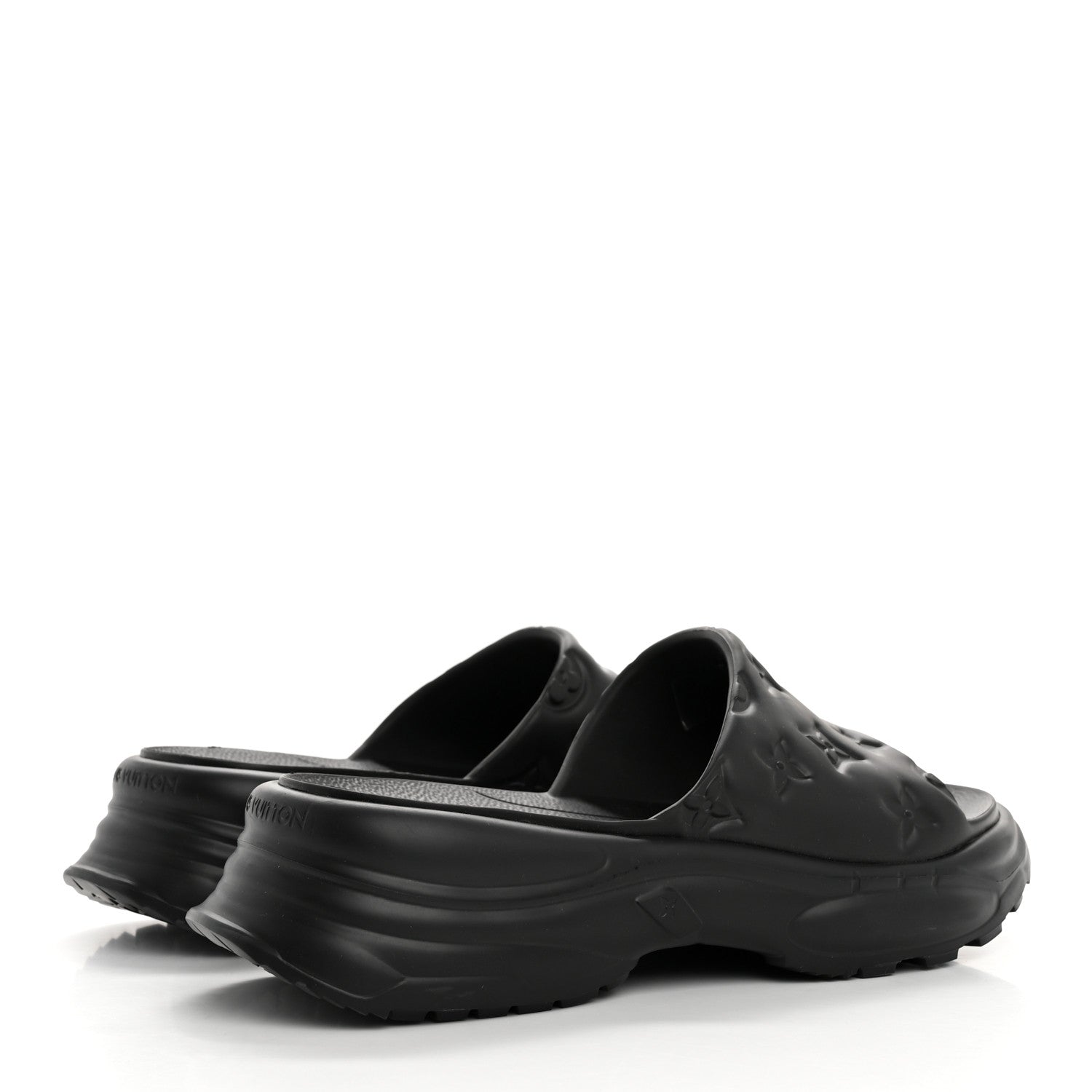 Louis Vuitton Rubber Embossed Monogram Pool 55 Flat Comfort Mule 40 Black 5 of 9
