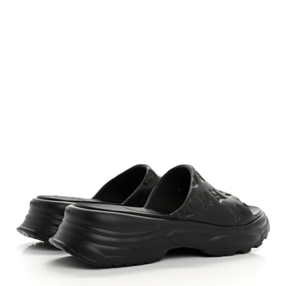 Louis Vuitton Rubber Embossed Monogram Pool 55 Flat Comfort Mule 40 Black 5 of 9