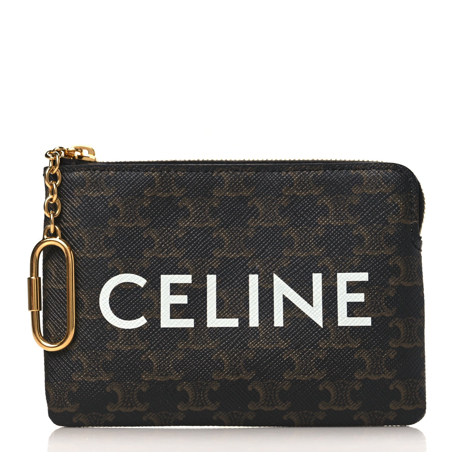 Celine Triomphe Canvas Logo Coin and Card Pouch With Hook Black 1 of 8