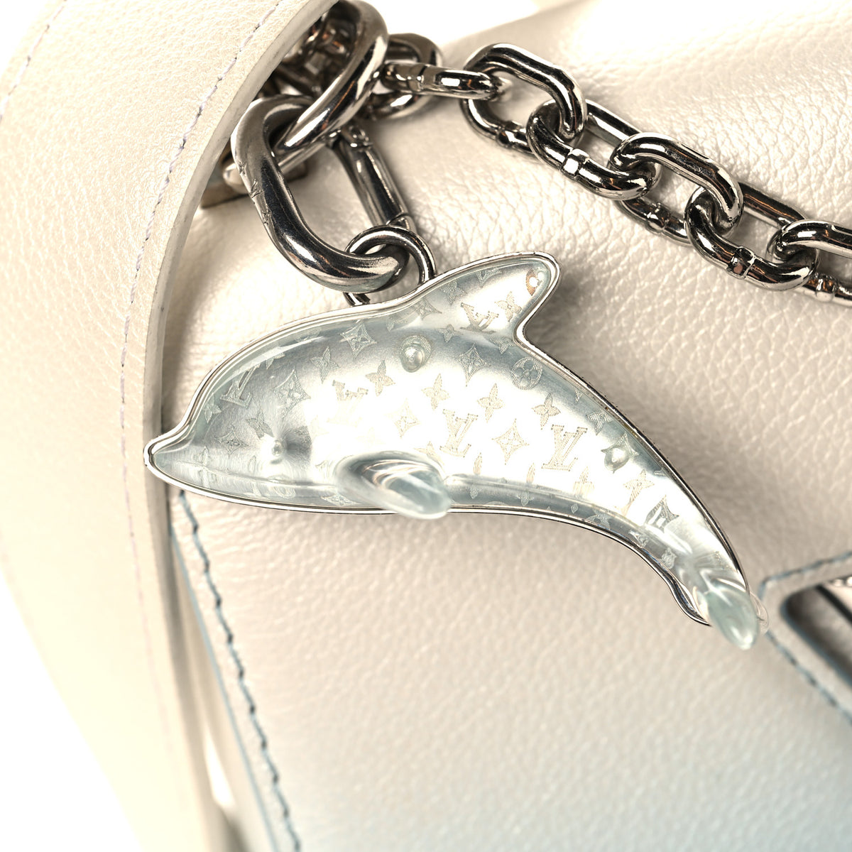 Calfskin Twist Chain Shoulder Bag PM Shaded Blue