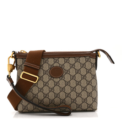 Gucci GG Supreme Monogram Azalea Calfskin Small Retro Interlocking G Wristlet Messenger Bag Beige Ebony Brown Sugar 1 of 11