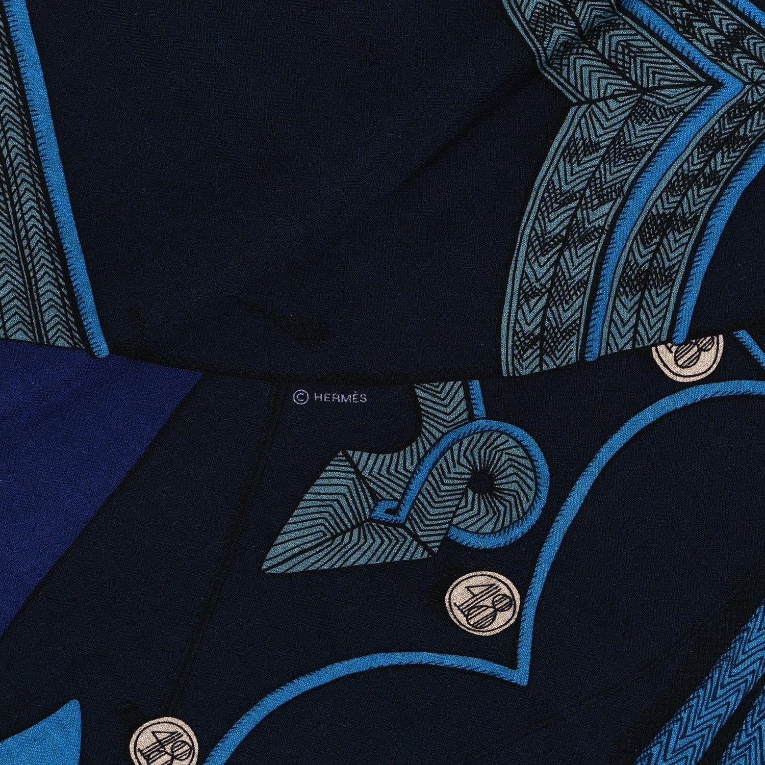 Hermes Cashmere Silk Zouaves Et Dragons Shawl 140 Marine Bordeaux Cobalt 4 of 5