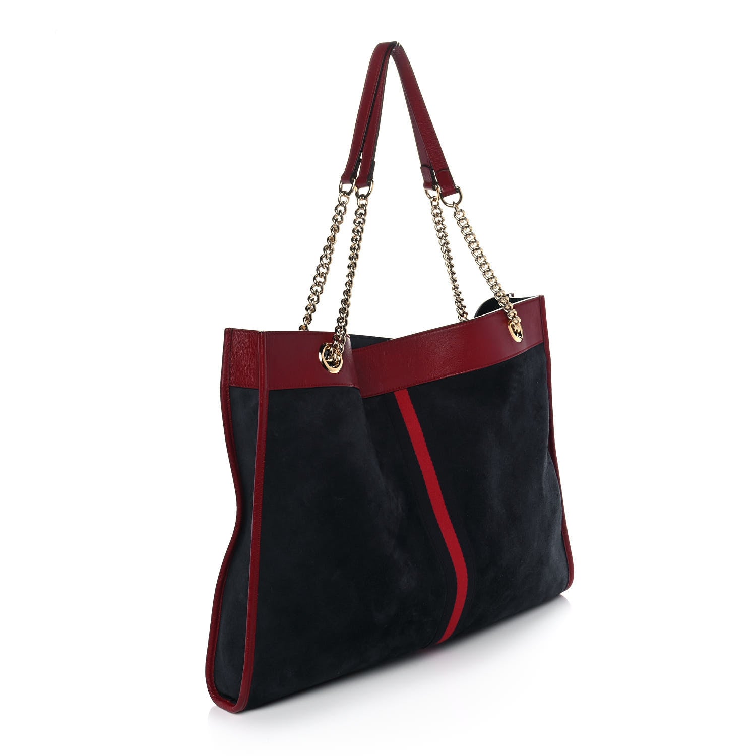 Gucci Suede Calfskin Large Rajah Chain Tote New Blue Romantic Cherry 3 of 12