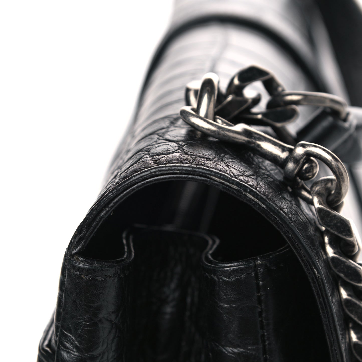 Calfskin Crocodile Embossed Monogram Large College Satchel Black