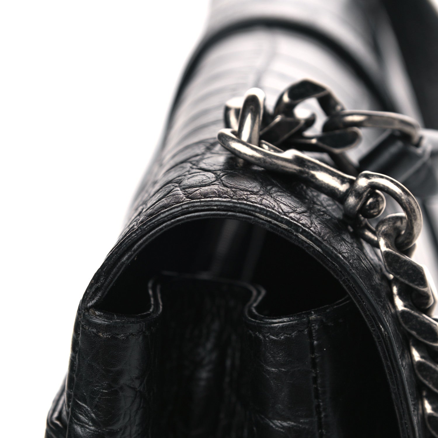 Saint Laurent Calfskin Crocodile Embossed Monogram Large College Satchel Black 9 of 10
