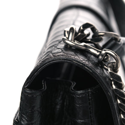 Saint Laurent Calfskin Crocodile Embossed Monogram Large College Satchel Black 9 of 10