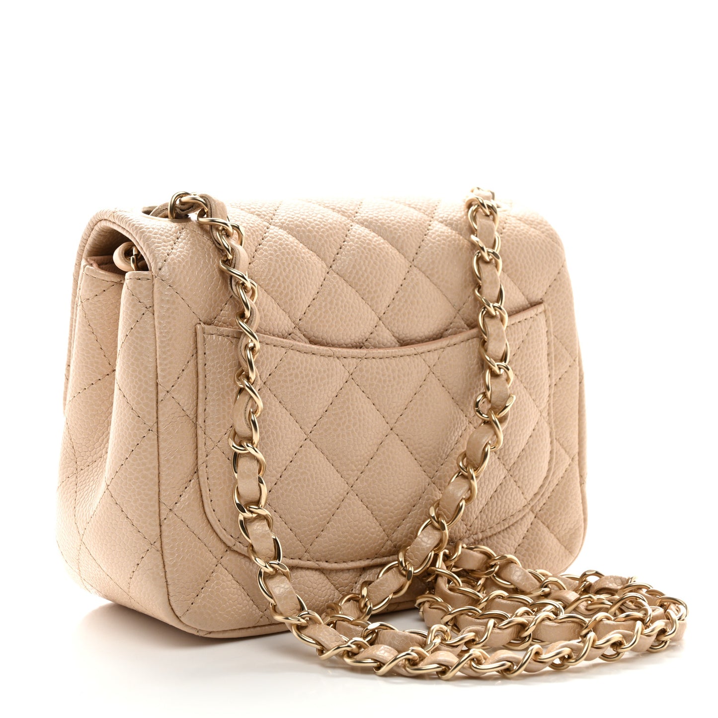 Caviar Quilted Mini Square Flap Beige