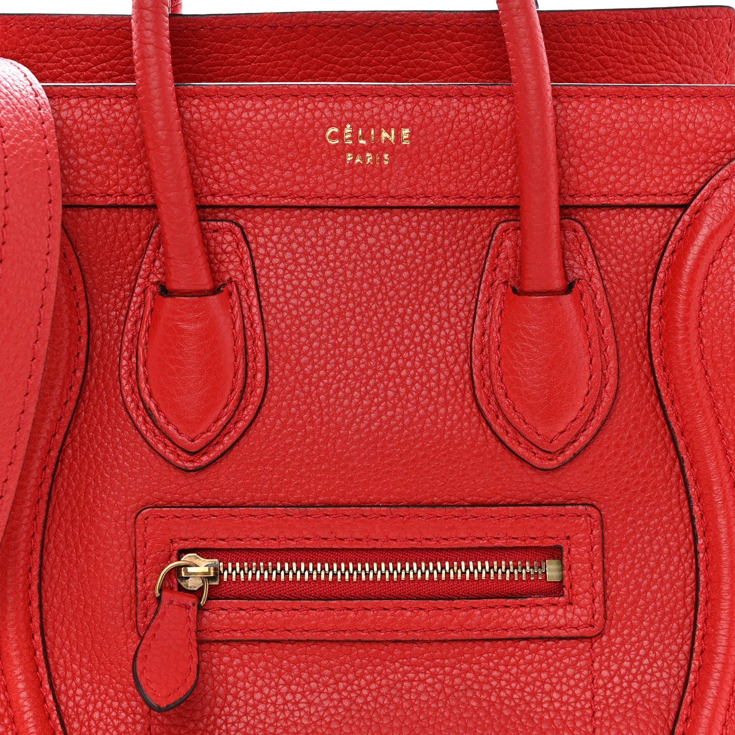 Celine Drummed Calfskin Nano Luggage Red 7 of 10