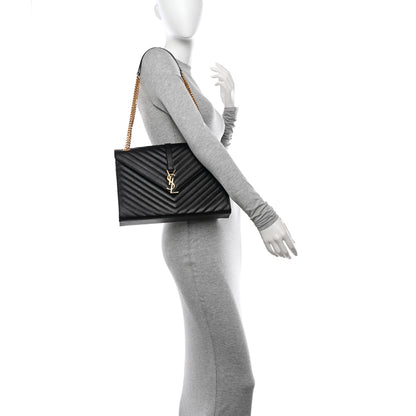 Saint Laurent Grain De Poudre Matelasse Chevron Large Monogram Satchel Black 2 of 11