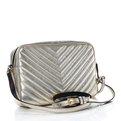 Saint Laurent Metallic Calfskin Matelasse Monogram Lou Camera Bag Platino 3 of 11