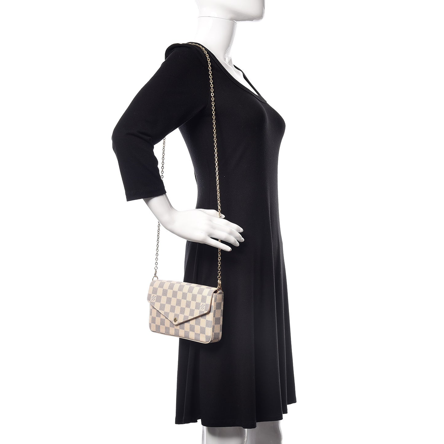 Damier Azur Pochette Felicie Chain Wallet Rose Ballerine