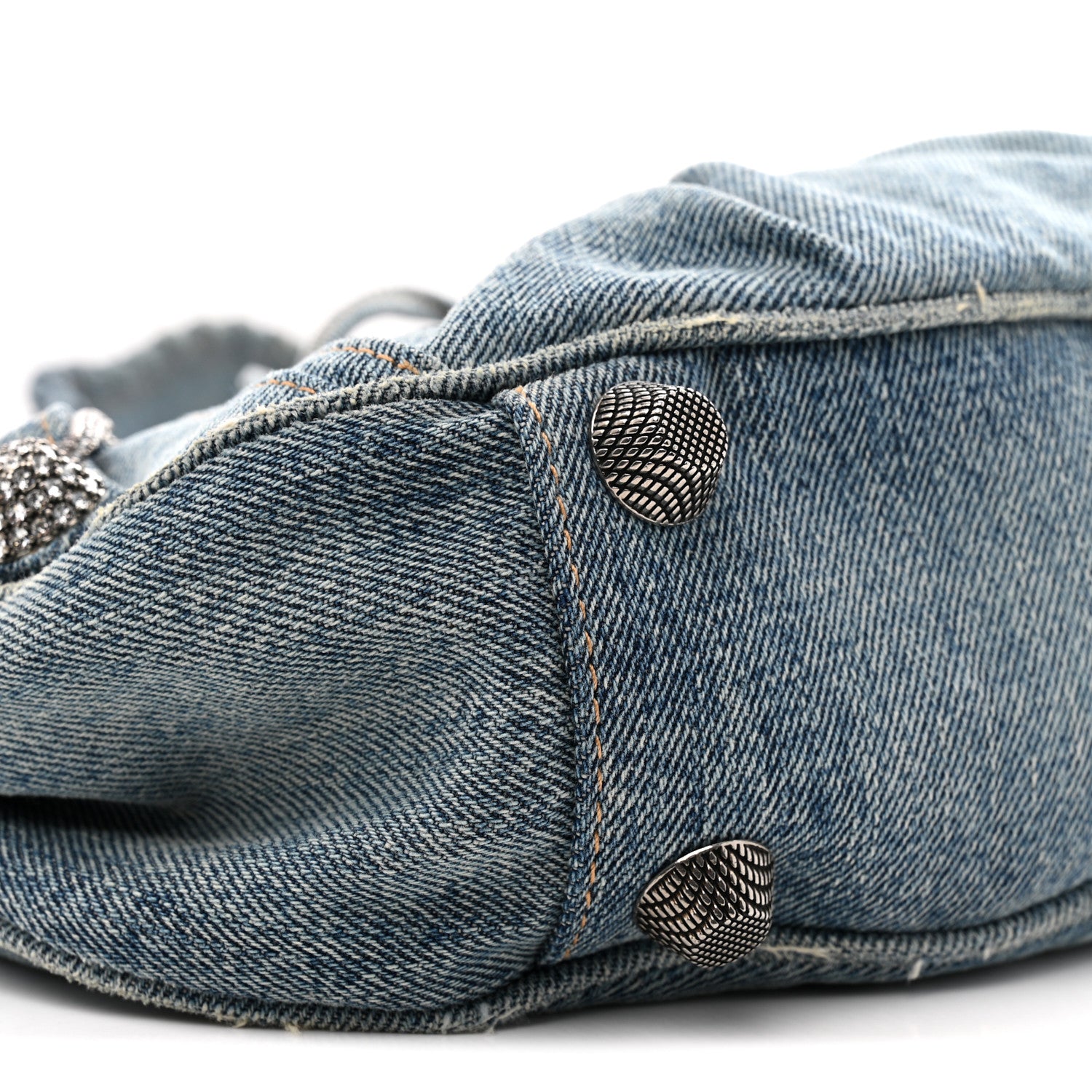 Balenciaga Washed Frayed Denim Crystal Small Le Cagole Shoulder Bag XS Blue 19 of 25