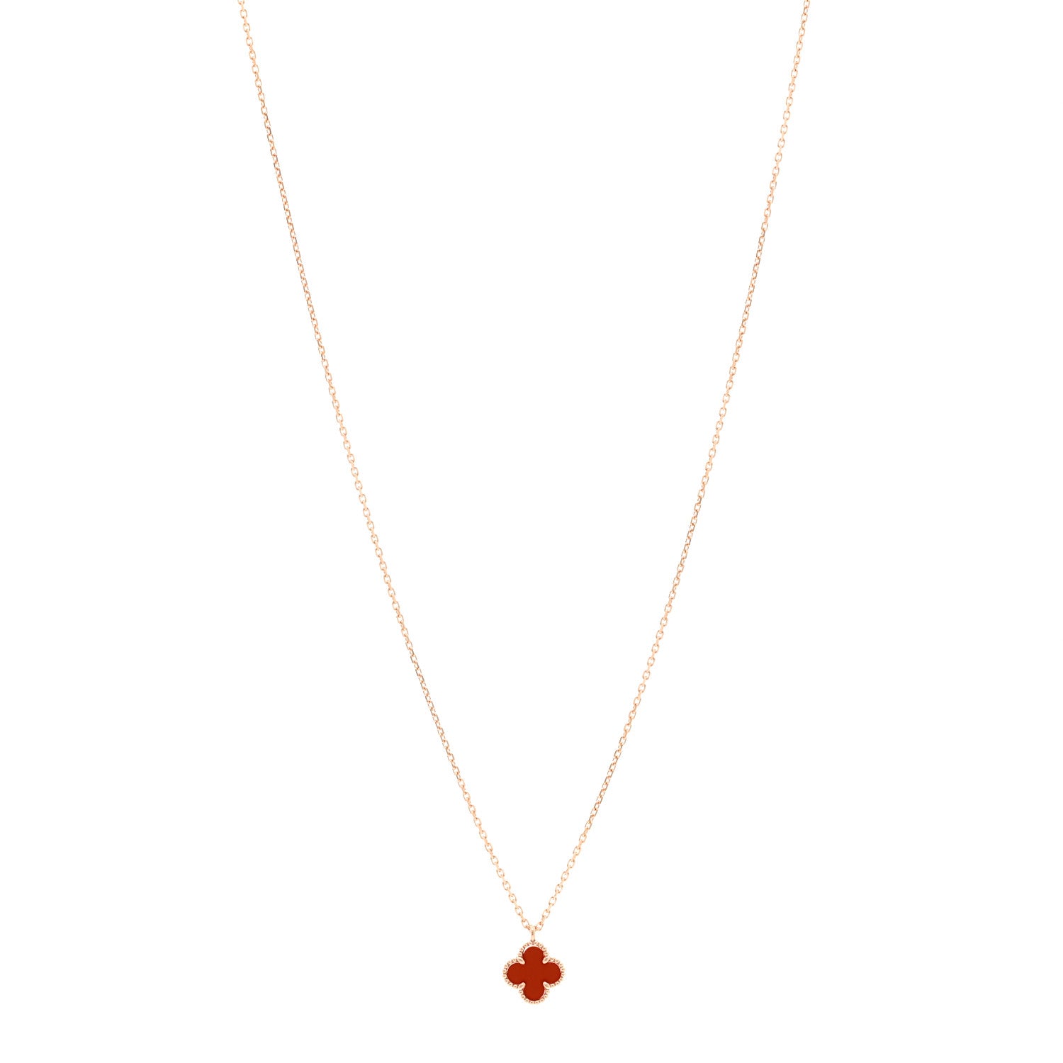 Van Cleef & Arpels 18K Rose Gold Carnelian Sweet Alhambra Pendant Necklace 1 of 6