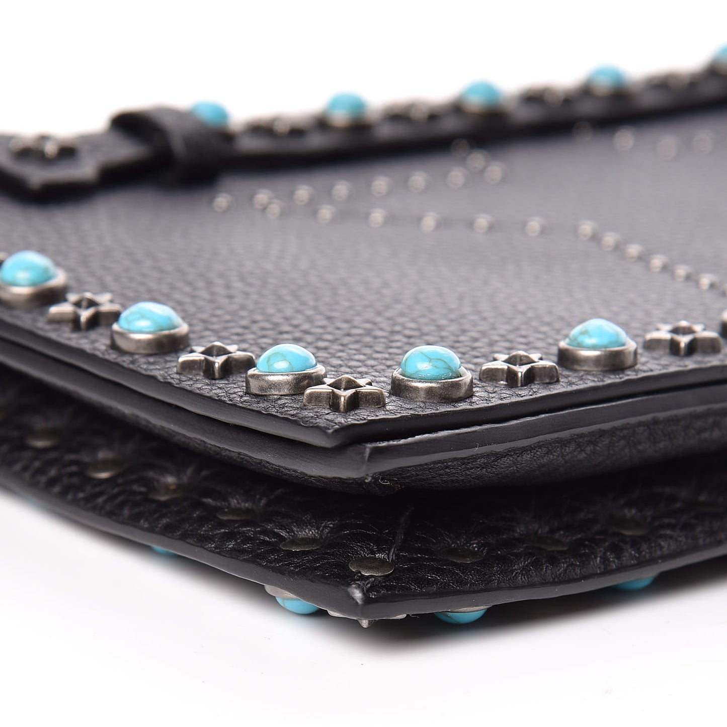 Pebbled Calfskin Star Rockstud Rolling Wristlet Clutch Black