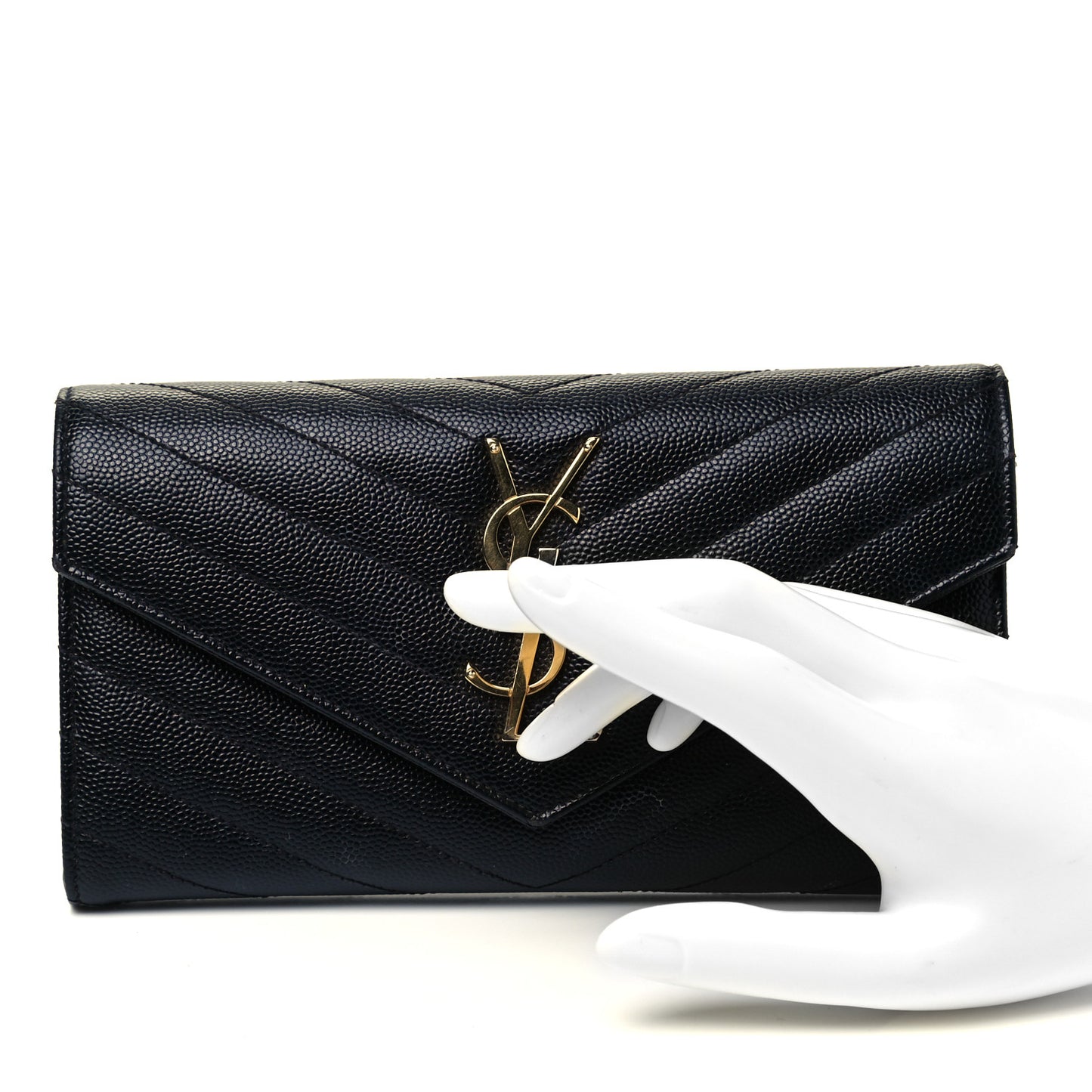 Grain De Poudre Matelasse Chevron Monogram Flap Wallet Black