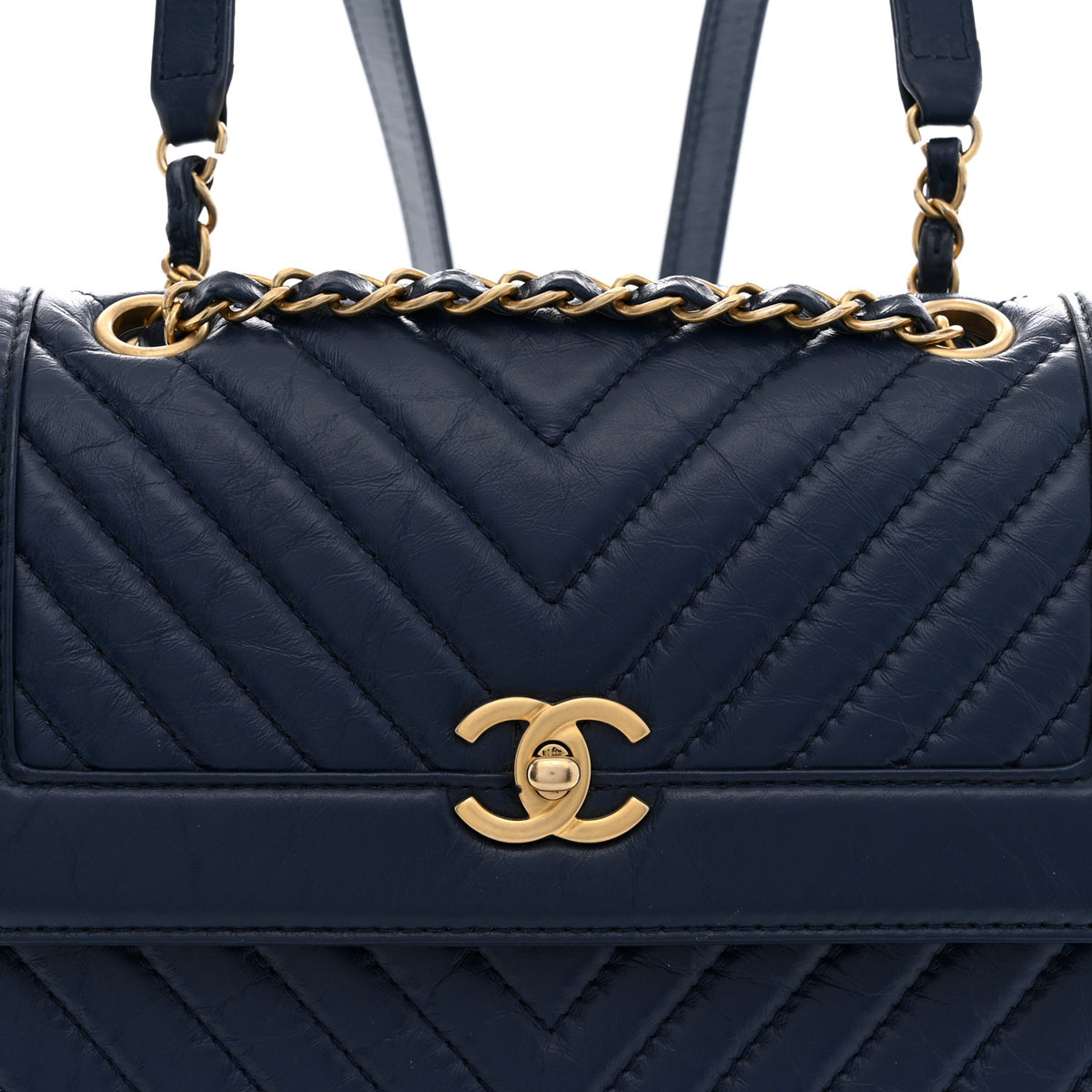 Aged Calfskin Chevron Quilted Backpack Navy