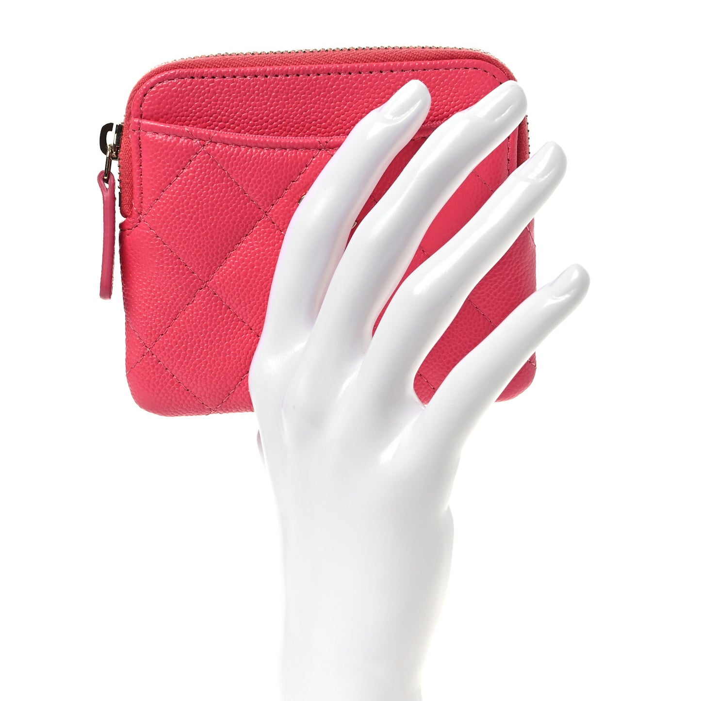 Caviar Quilted Zip Card Holder Wallet Pink