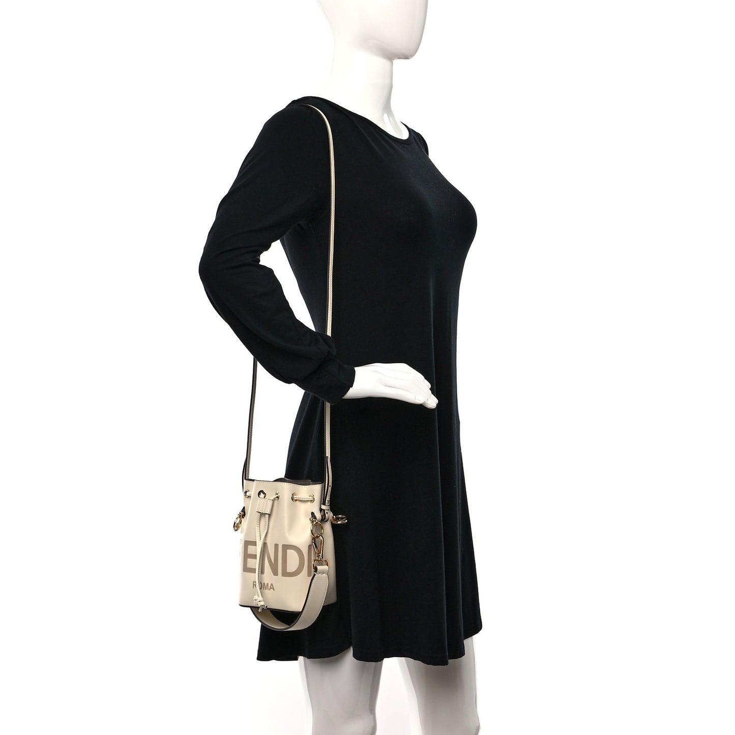 Vitello King F is Fendi Logo Embossed Mini Mon Tresor Bucket Bag White