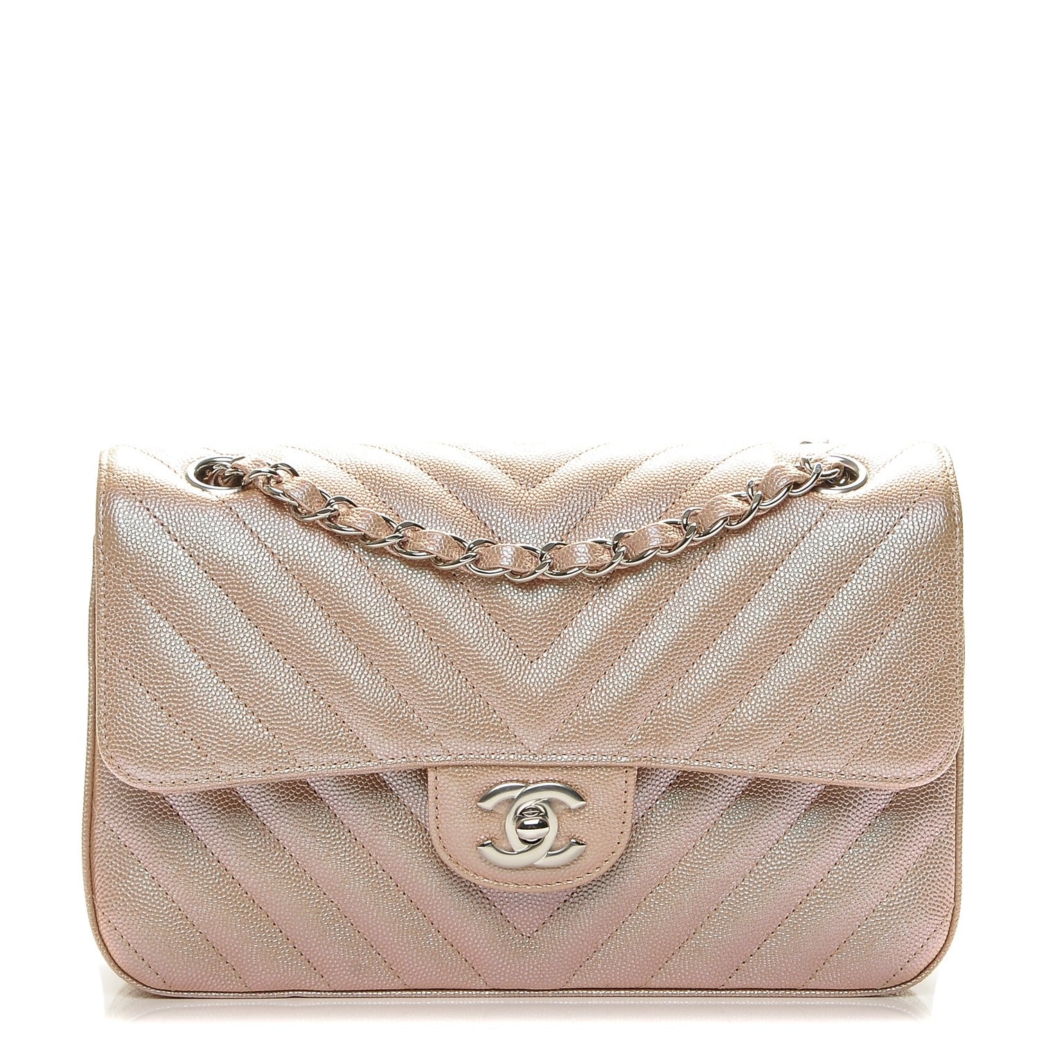Chanel Iridescent Caviar Chevron Quilted Small Double Flap Light Gold 1 of 7