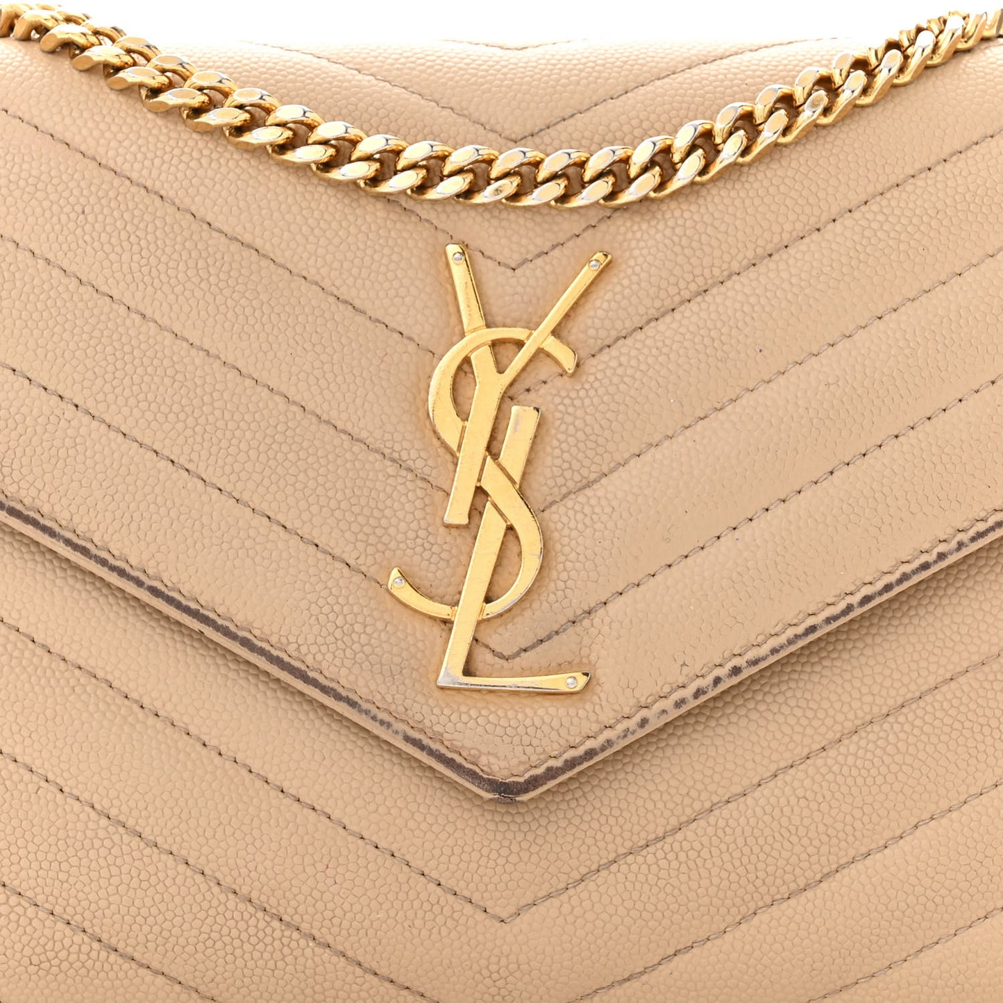 Grain De Poudre Matelasse Chevron Monogram Chain Wallet Dark Beige